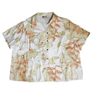 Hilo Hattie Top Mens Size 4XL White Orange Floral Button Down Short Sleeve